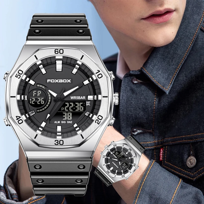 FOXBOX Men Watch Silicone Strap Military Watches Top Luxury Waterproof Luminous Men's Clock Date Sports Watch Relogio Masculino