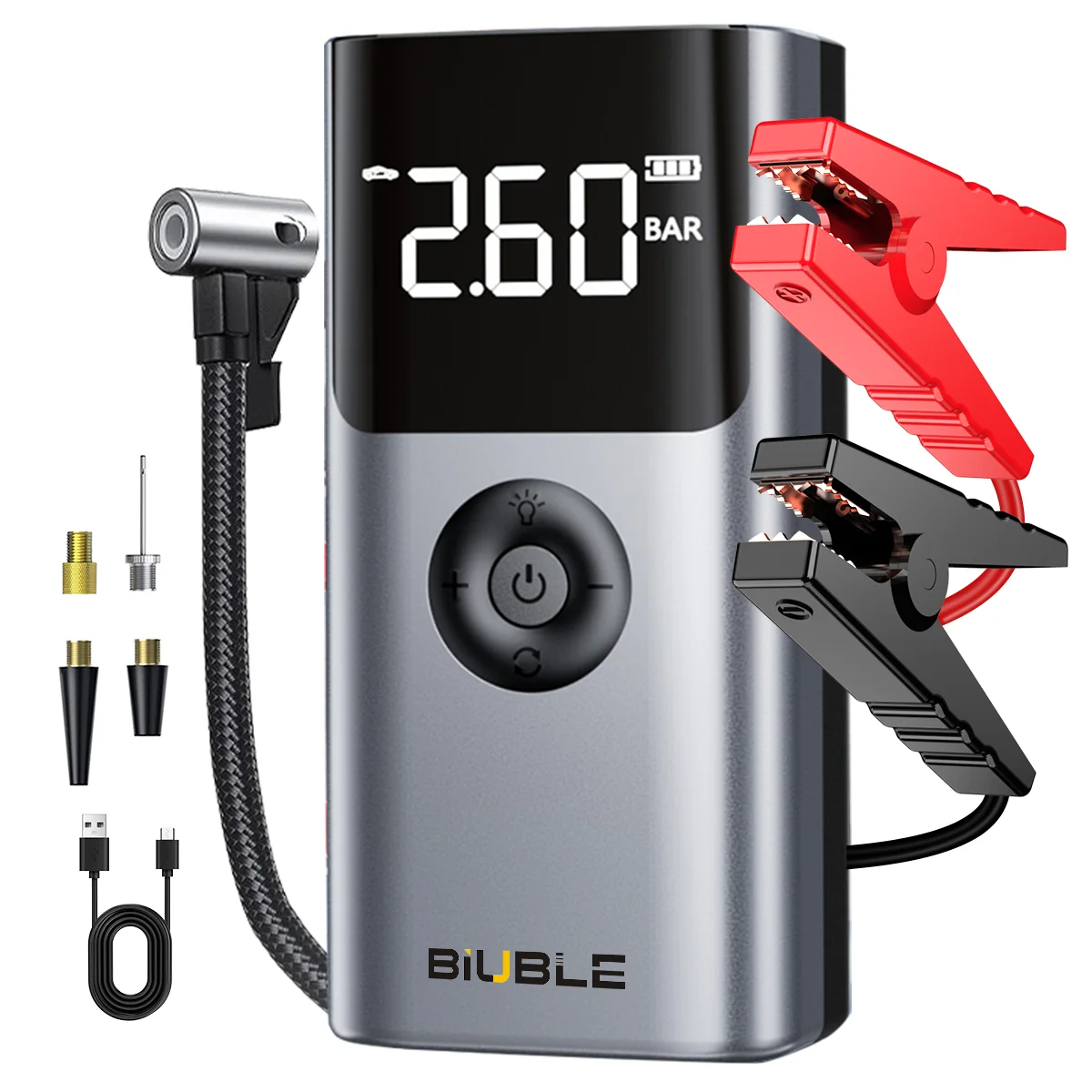 BIUBLE 2 in 1 Car Jump Starter Gas Filled 5000A Peak Aerate Quickly 12V with Fast Charging With LED Screen