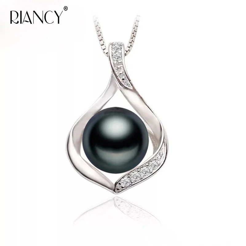 Fashion Black Natural Freshwater Pearl Pendant Necklaces 925 Sterling Silver Necklace For Women Bridesmaid