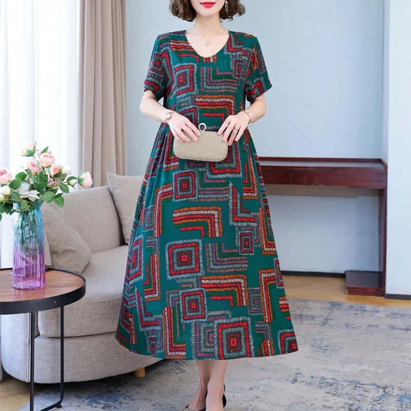 

Женское платье с принтом, Элегантное летнее повседневное Свободное платье с круглым вырезом, женское платье с коротким рукавом A168