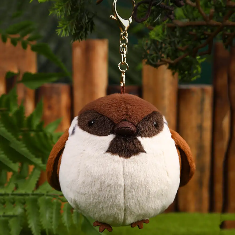 Chubby Little Sparrow Plush Bag Charm, Stuffed Bird Keychain, Gift for Bird Lover