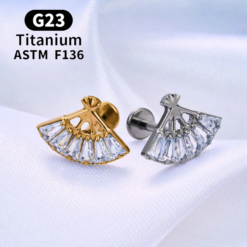 Boucle D'oreille Labret En Titane G23 Hengkaixuan - 16G (1.2 Mm) - Longueur 8 Mm - Zircone Cubique