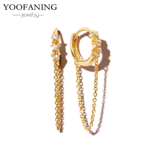 85683-af08cd.jpg YUXINTOME 1 PC 925 en argent Sterling aiguille d'oreille coloré Zircon chaîne gland boucles d'oreilles pour les femmes deux trous boucle d'oreille bijoux A45