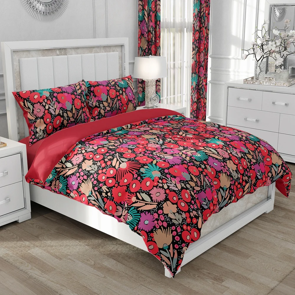 

Nordic Linen Bedding set Duvet cover set Queen/Euro/240x220 size Bed Set Blanket/Quilt Covers for home Bedclothes red floral