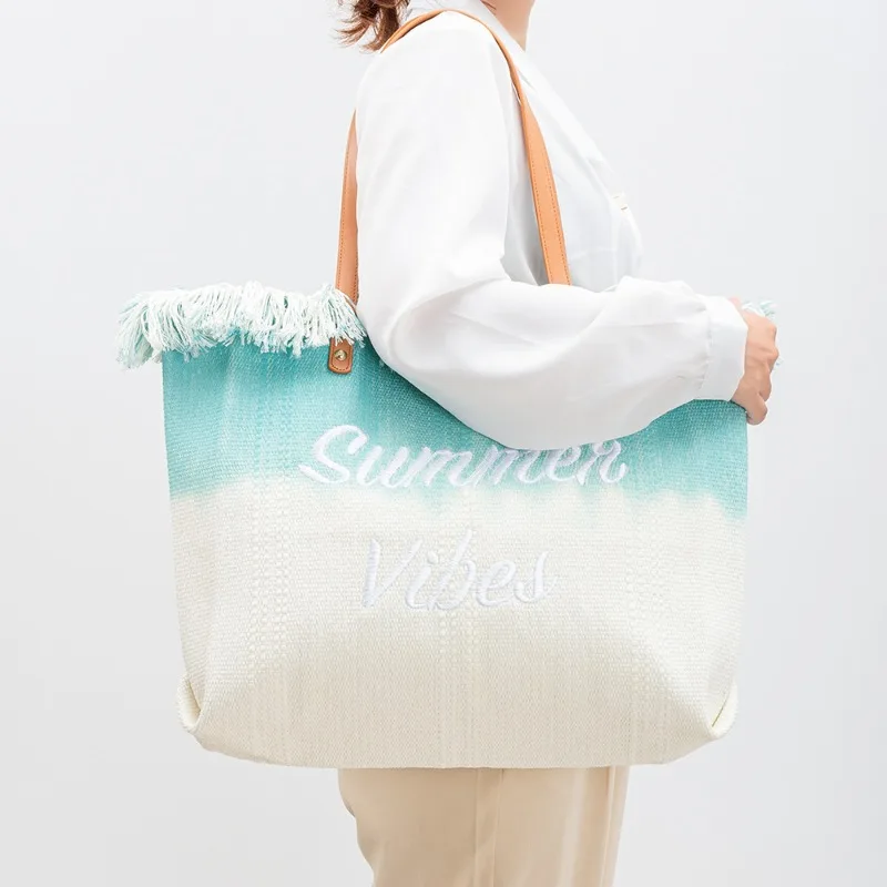 

Холщовые сумки-тоуты с градиентной вышивкой и кисточками, универсальная дорожная сумка через плечо для подмышек, новая пляжная вместительная сумка