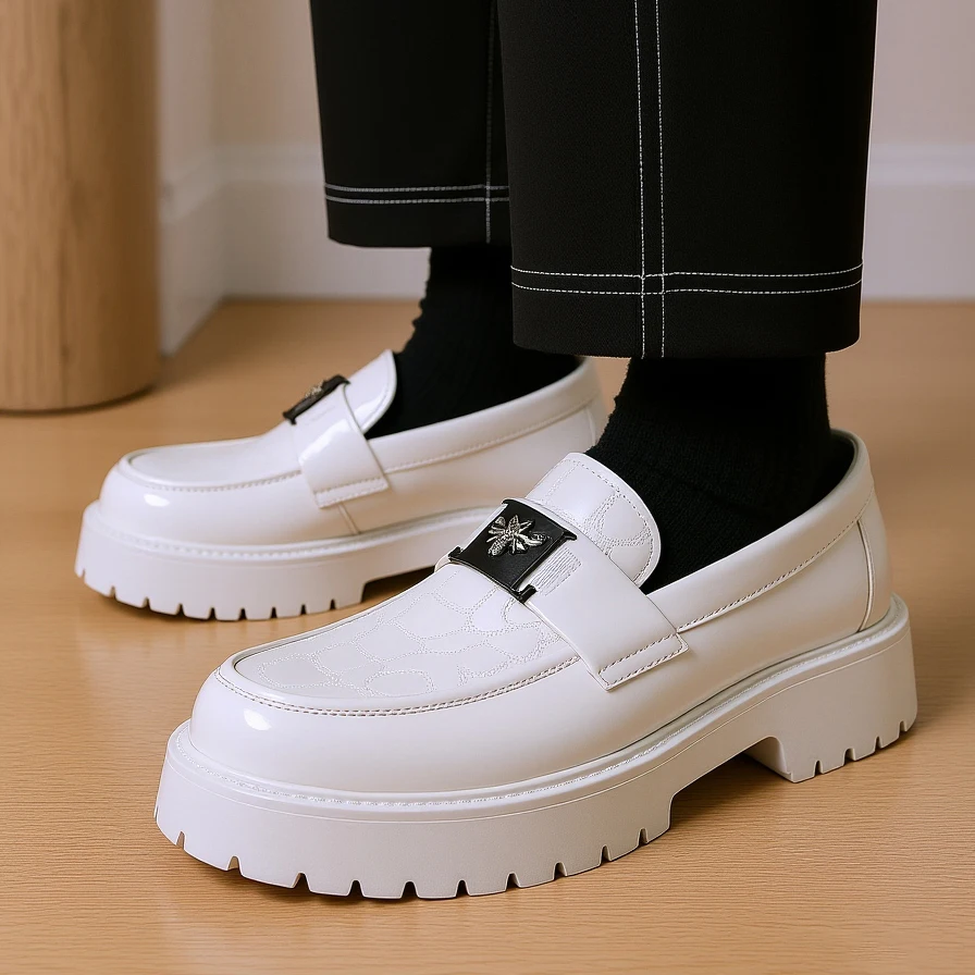 2025 Men's Round Toe Thick Soled Light Luxury Leather Shoes Loafers Non Slip Comfort Fashio Business Office Formal Dress Shoes - Image 4