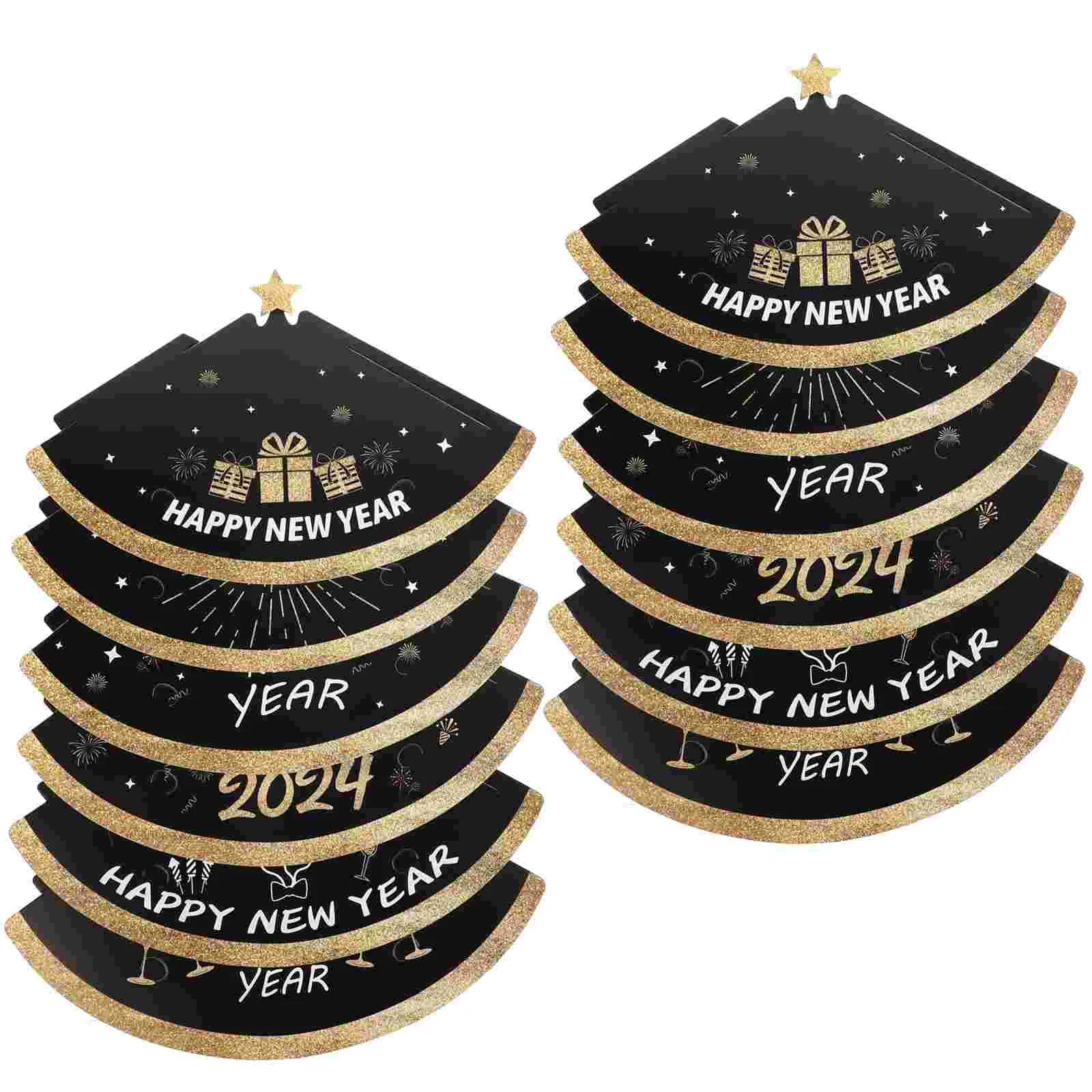 

2024 Happy New Year Hats 12Pcs New Years Paper Cone Hats 3D Black Party Hats New Years Eve Party Birthday Party Photo