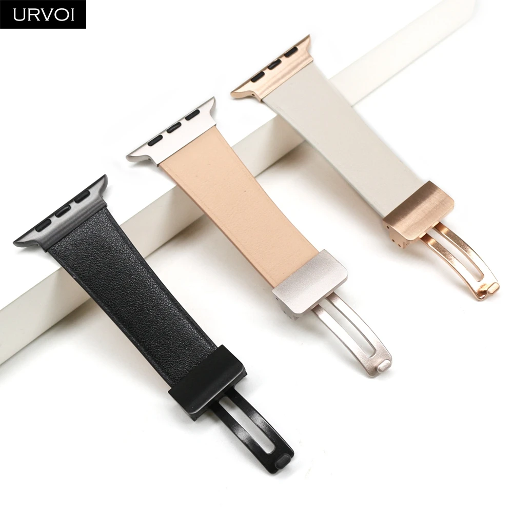 URVOI Starlight Rose Gold Leather Watch Strap with D-Pin Metal Buckle