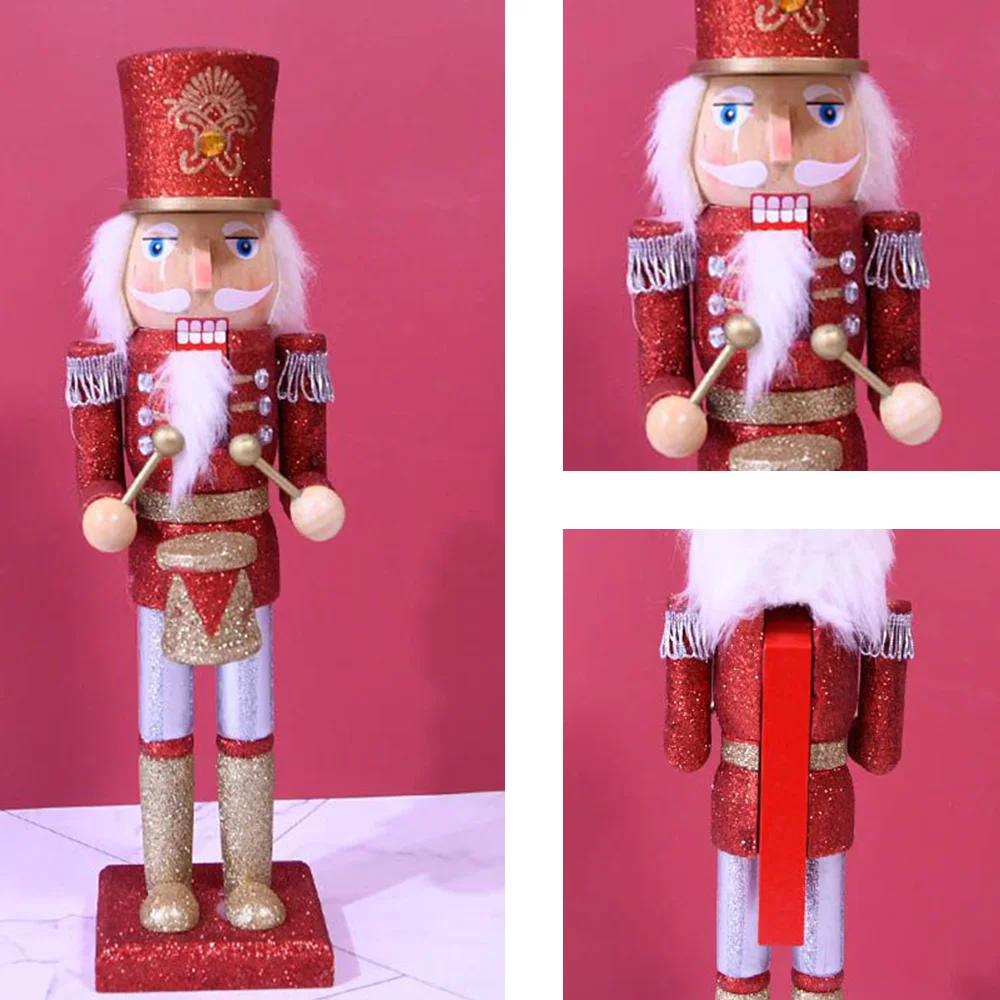

1PCS Wooden Nutcracker Doll Soldier Miniature Figurines Vintage 36CM Handcraft Puppet New Year Christmas Ornaments Home Decor