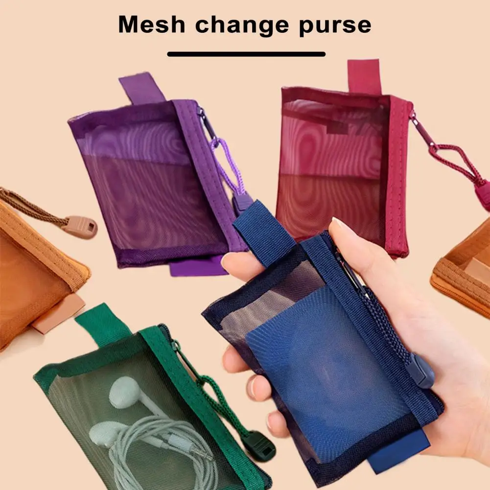 Small Mesh Purse Nylon Mesh Wallet Organized Purse Coin Purse Mesh Zipper Bag Cute Wallet Earphone Cable Line Organizer Pouch