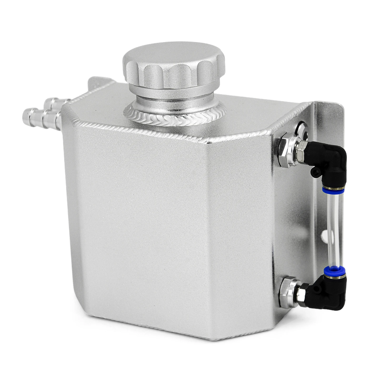 Universal 1L Aluminum Silver Black Oil Catch Can Reservoir Tank With Drain Plug Breather Oil Tank Fuel