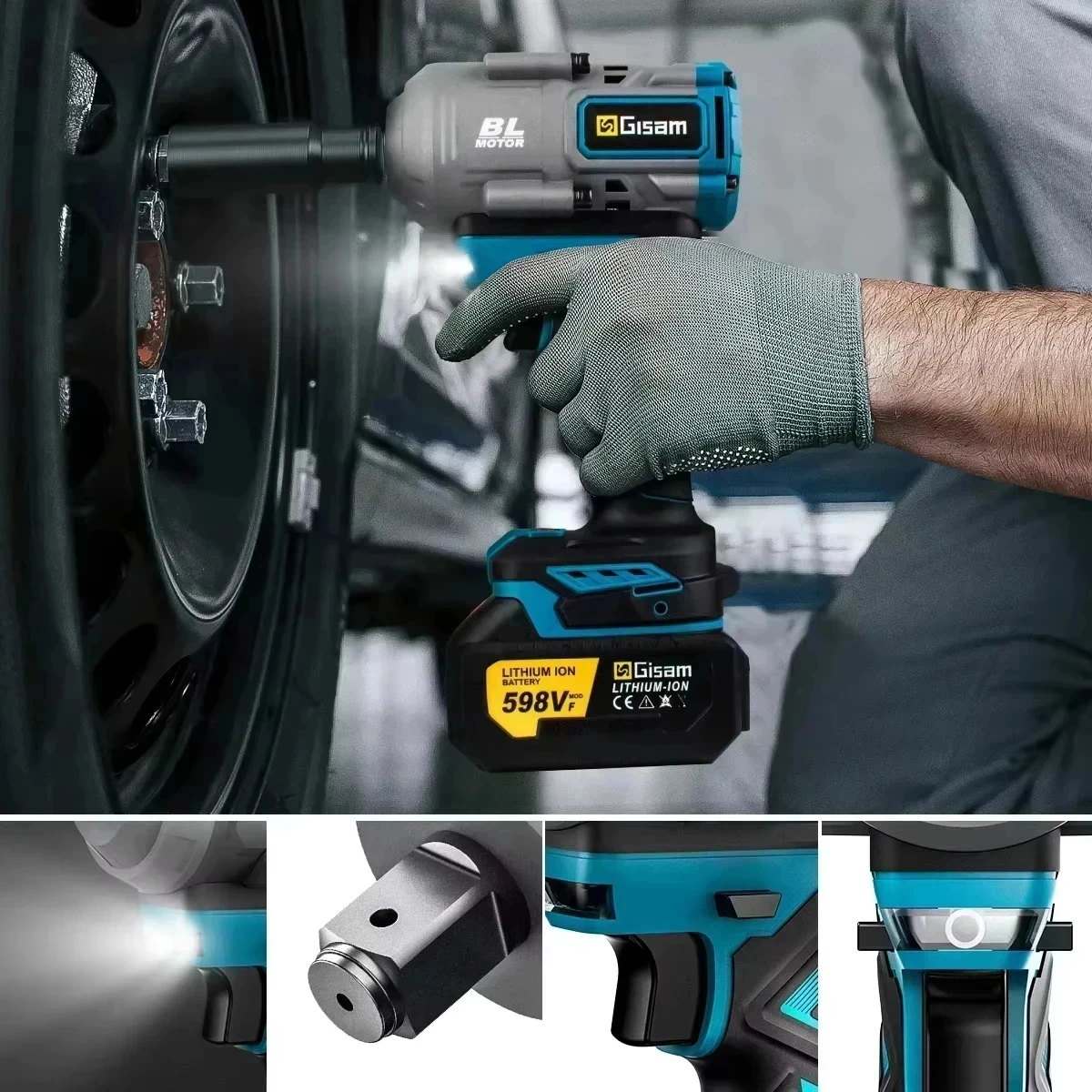 Impact Wrench Gisam 2000N.M Brushless Electric Impact Wrench 1/2 inch Cordless ScrewdriverWrench Power Tools For Makita 18V Battery Pin