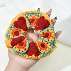 Bohemian Crochet Knitted Hair Scrunchies - Handmade Elastic Hair Accessory (Heart)