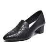 2025 New Spring Women's Pointed Point Medium Thick Heel Shallow Mouth Single Shoes Fashion Soft Leather Embroidered Work Shoes 6