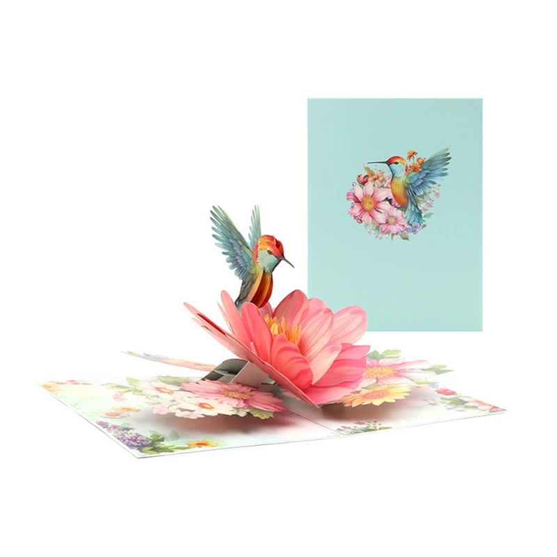 Greeting cards Unique 3D Popup Present Card with Hummingbird and Flowers Handmade