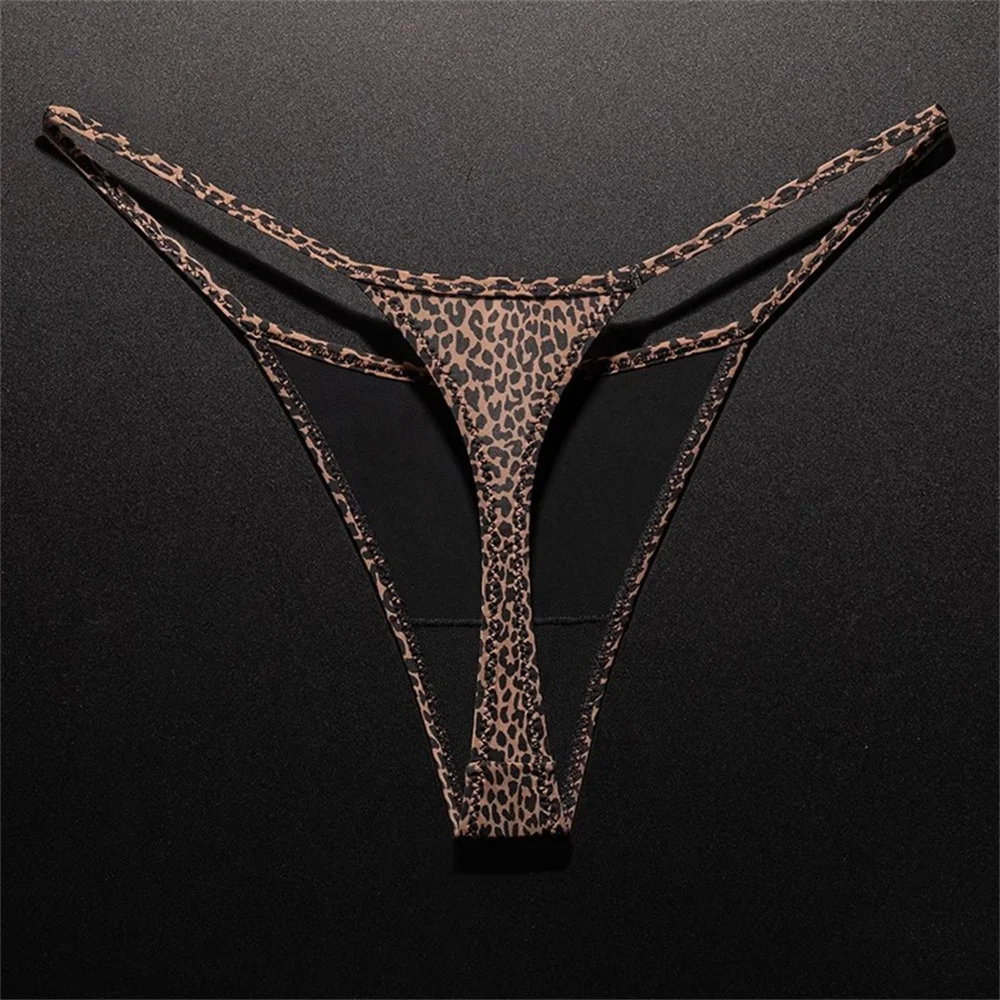 High Slit Spring/Summer New Leopard Print Thong for Women Sexy Ice Silk Seamless Underwear One-piece Fitness Plus Size G-strings