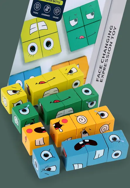 Face Emotion Change Blocks Expressions Puzzles Educational Toys Children Kids Cube Games Early Learning Montessori Geometry 5