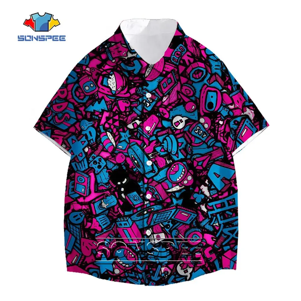 

New 3D Print Psychedelic Three-dimensional Hawaiian Shirt Hipster Personality Casual All-match Abstract Graffiti Top Beach Shirt