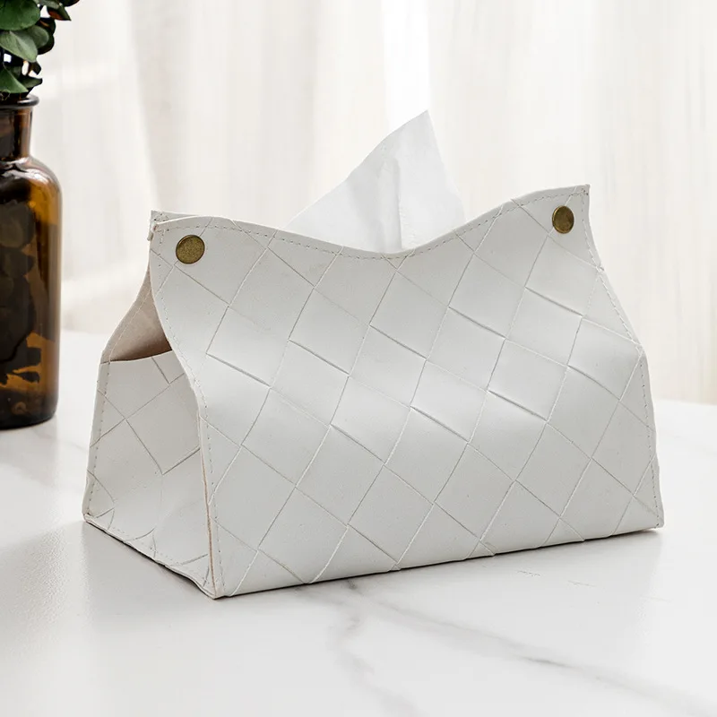 Tissue Dispenser Tissue Box PU Leather Woven Plaid