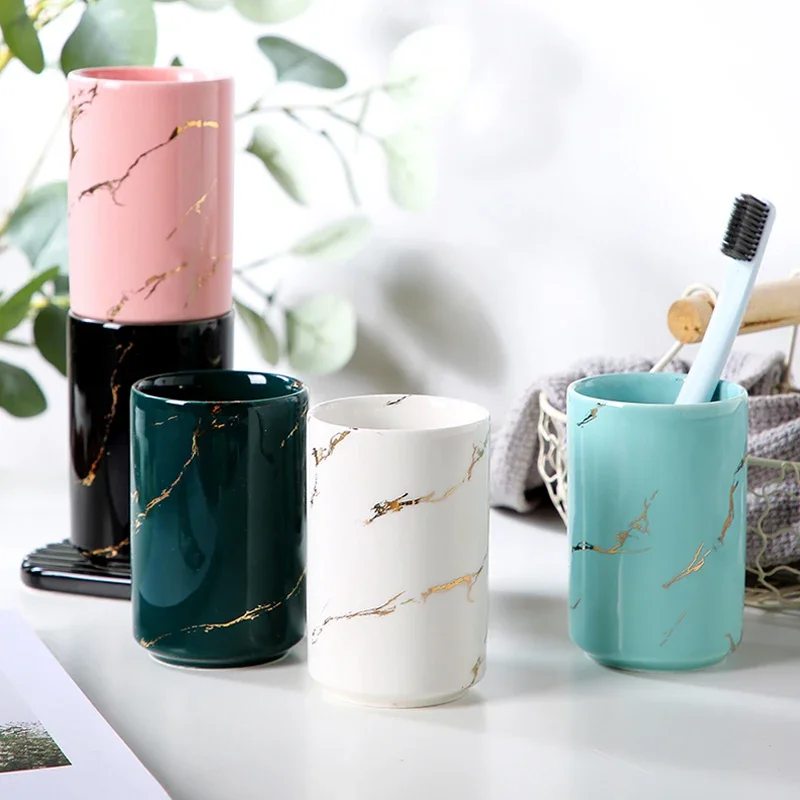 Badezimmeraccessoires Mundspülung Zuhause Kreative einfache Zahnbürste Kinder Paar Keramik Hotel Set Zahnspülbehälter Waschbecher_voghion.com