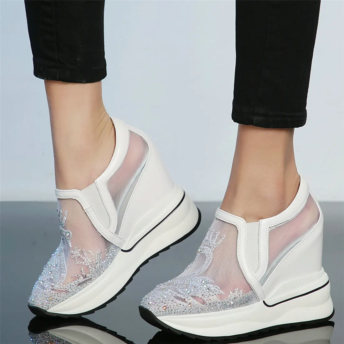 Rimocy Hidden Heels Sneakers for Women Breathable Mesh Platform Sports Shoes Woman Mix Color Height Increasing Casual Shoes main image 1