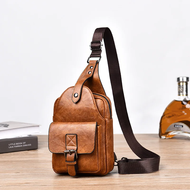 Brand Man Chest Bags Designer Shoulder Bag Husband Pu Leather Sling Bag for  Men 2023 Fashion Crossbody Handbag High Quality