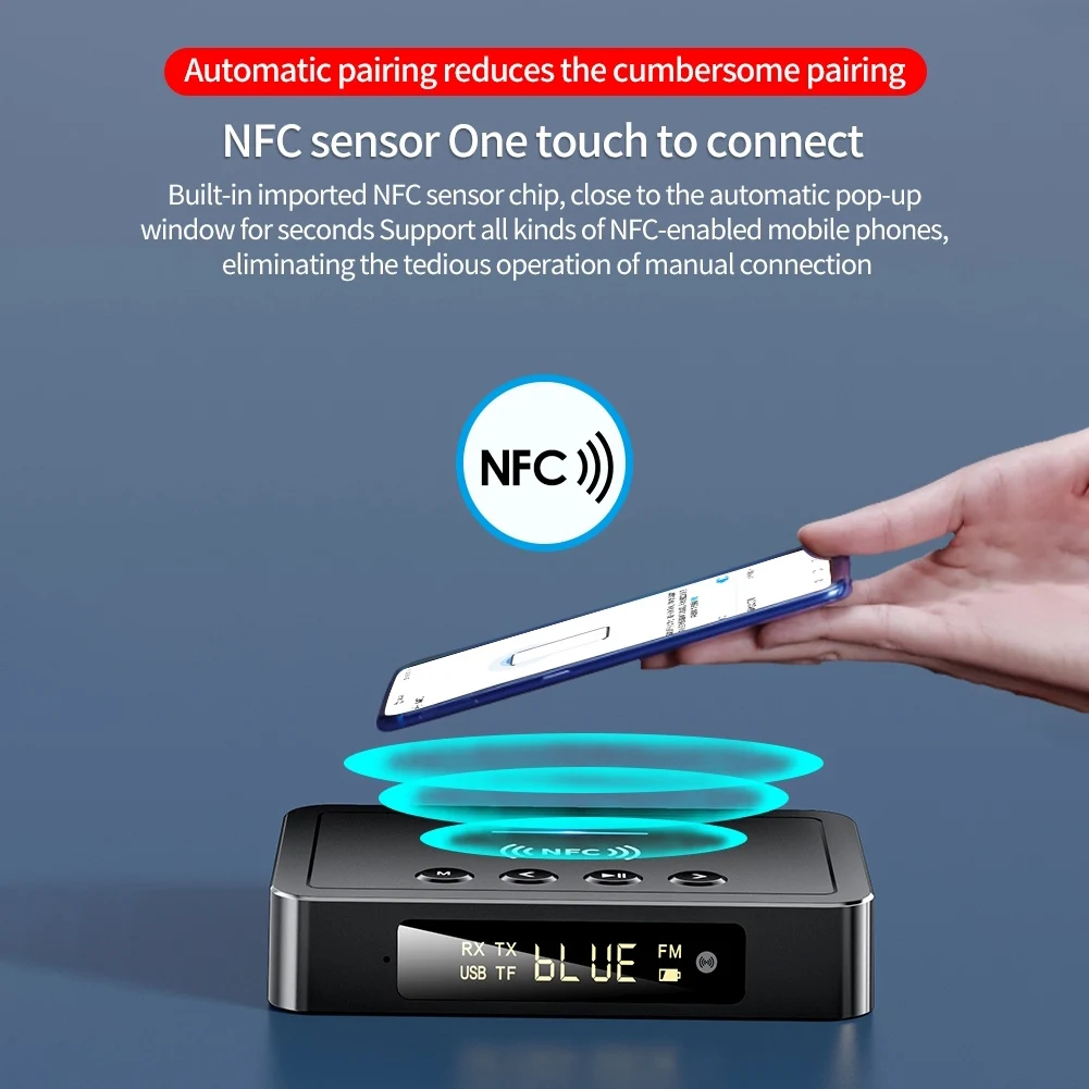 무선 블루투스 호환 수신기 오디오 어댑터 NFC USB 블루투스 호환 5.0 송신기 수신기 3 in 1