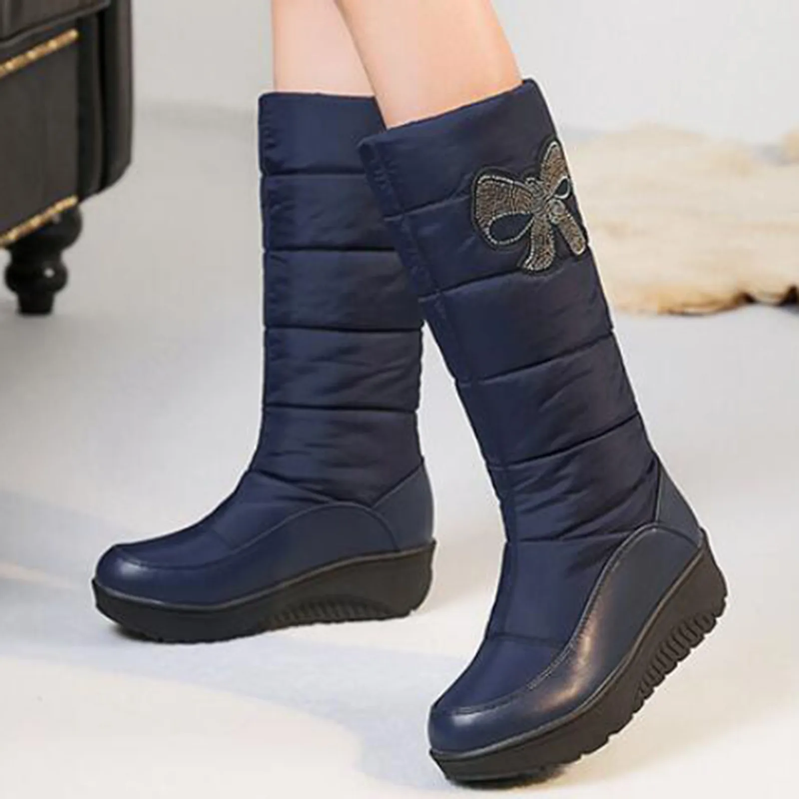 

Обувь высокого качества с плюшевой подкладкой; Женские ботинки; Зимние теплые ботинки на толстой подошве; Водонепроницаемые ботинки до середины икры; Женская обувь; Новинка; Botas Mujer