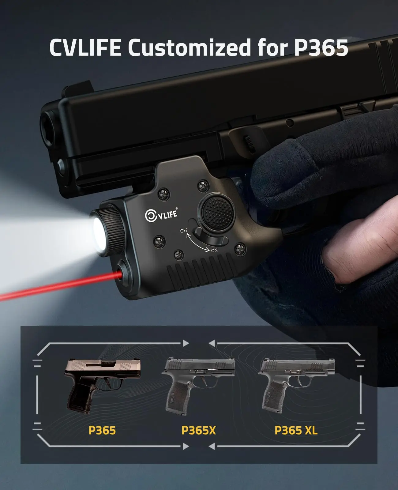 CVLIFE 550 Lumens Rechargeable Pistol Red Laser Flashlight Combo Compatible with P365/X/XL Not X-Macro Home Defence Hunting