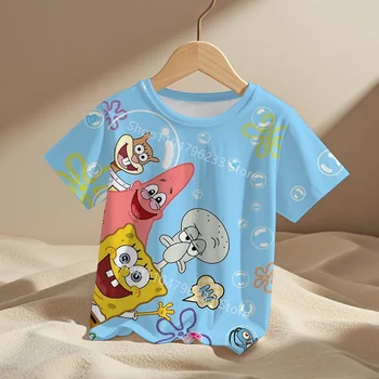 2025 3D Print Cute cartoon Spongebobs Baby Clothing 5 to 14 Years Male Outdoor Clothes for Children Boy Girl Child T-Shirt Top 1
