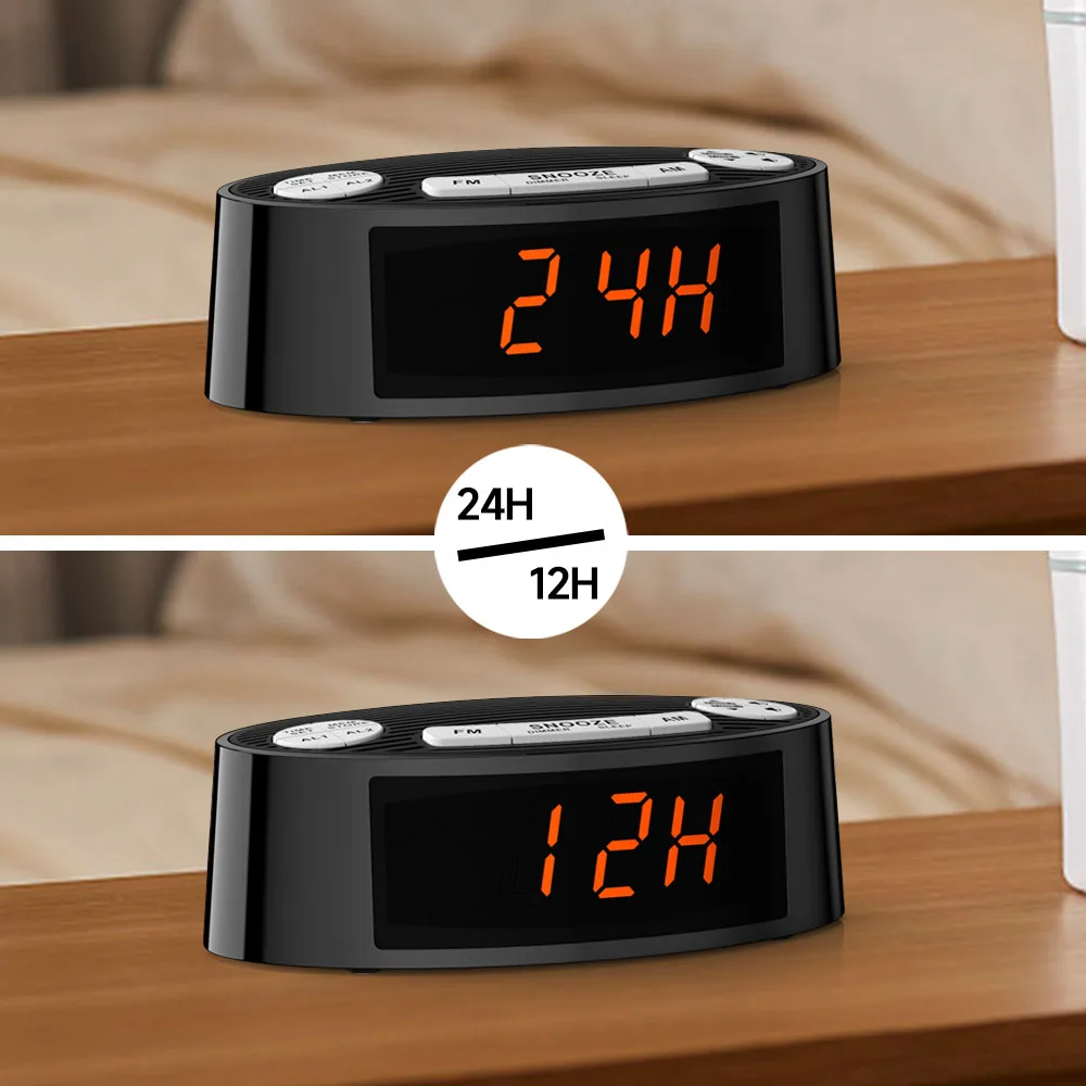 AM/FM Alarm Clock Radio with Dual Alarm Sleep Timer & Snooze Functions Orange LED Display 4-Level Dimming Option iTOMA CKS3301U