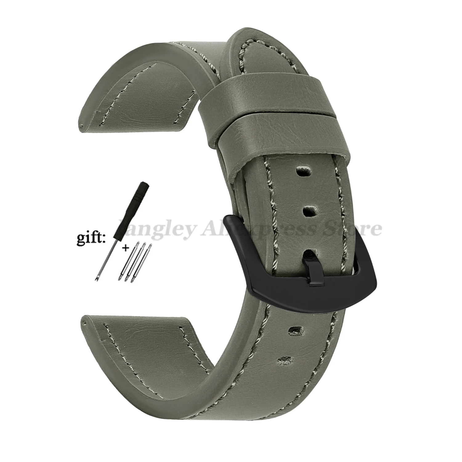 Vintage Leather Watch Band Strap with Stainless Steel Buckle - Unisex Sports Accessory