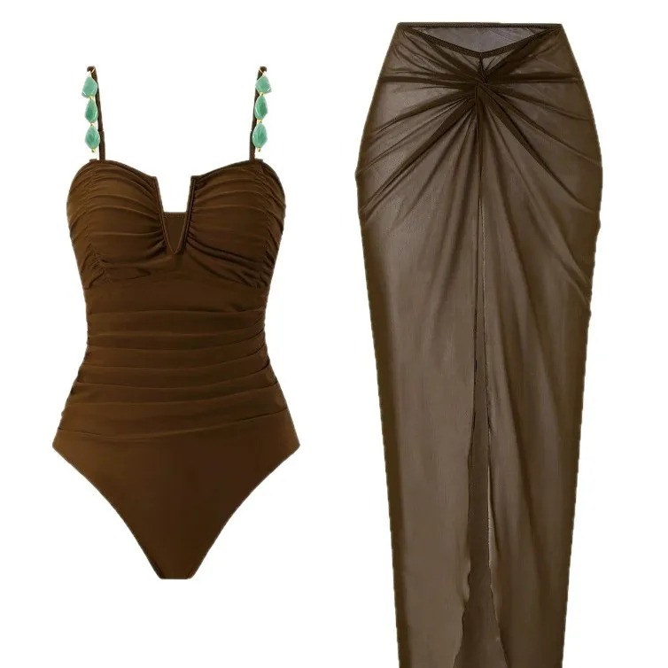 2026 New Fashion One-Piece Swimsuit Slimming Cover-Up Women's Swimming Costume Beach Dress Set High Elasticity No Sleeve - 5