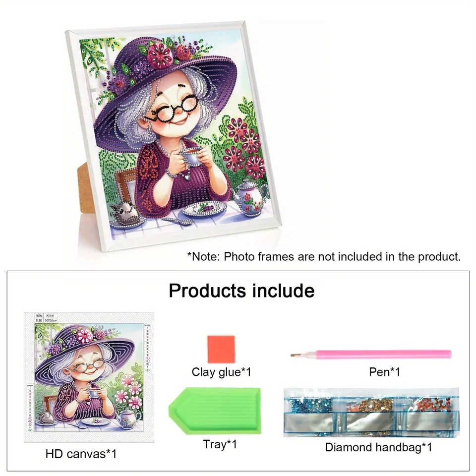 QQYRHN 5D Oma Diamond Painting Kit für Erwachsene Anfänger Ältere Menschen Diamant Kunst Kits Vollständiges DIY Wildblumen Diamantstickerei-Set Perfekt zur Entspannung und Dekor 30x30 cm