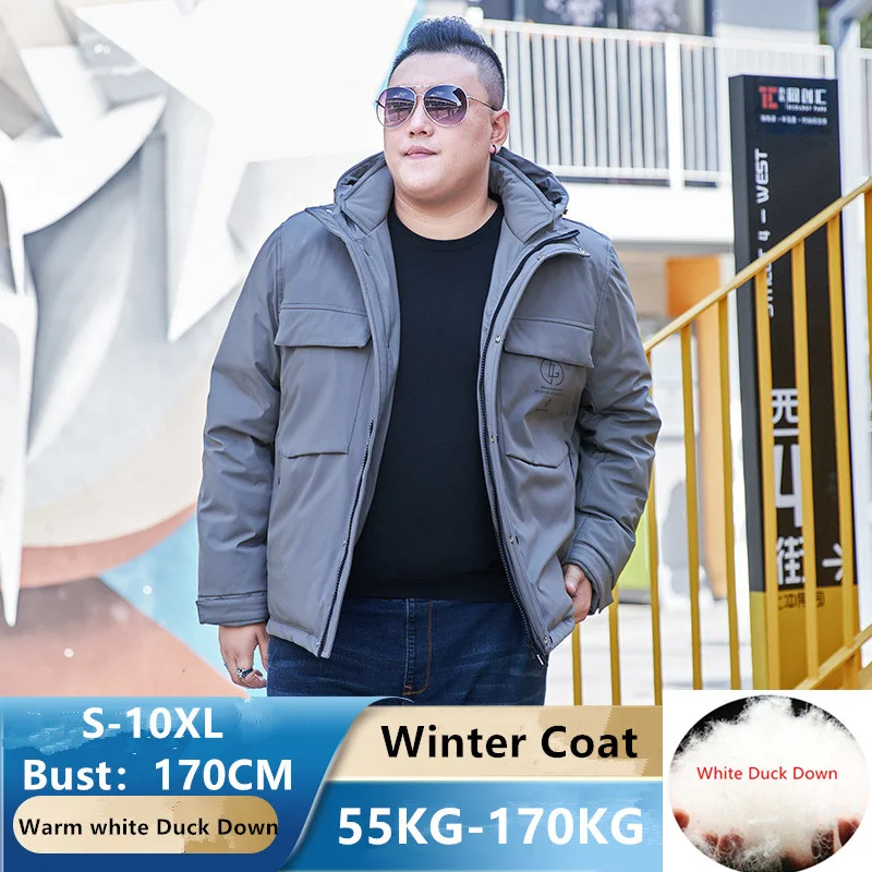 

10XL Winter Jacket Men White Duck Down Clothes Warm 170KG Thick Male Outdoor Hoodie Plus Size 8XL 9XL 6XL Extra Hat Coats Parkas