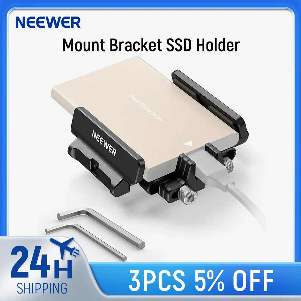 Neewer suporte de montagem ssd com braçadeira de cabo de sapata fria, 1.6 "-2.6" para samsung t5 t7 ssd sandis compatível com smallrig