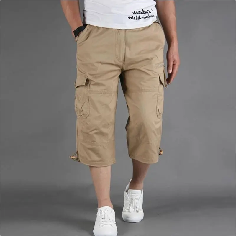 2024 Zomer Heren Casual Katoenen Cargo Shorts Lange Lengte Multi Pocket Capri Broek Mannen Militaire Camouflage Korte M-5XL