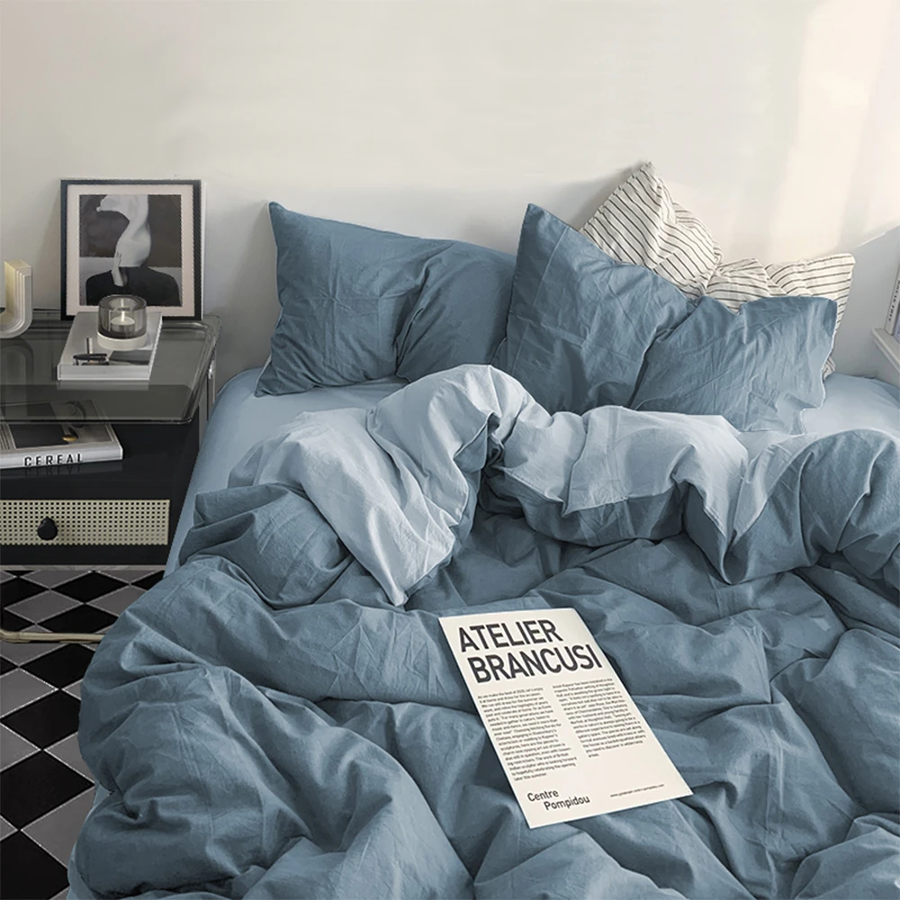 Cotton Bedding Set YanYangTian Bed Linen Bedding set Washed Cotton Four-Piece Bed Sheets Set Comfort Sets Solid Christmas Couple Quilt Cover