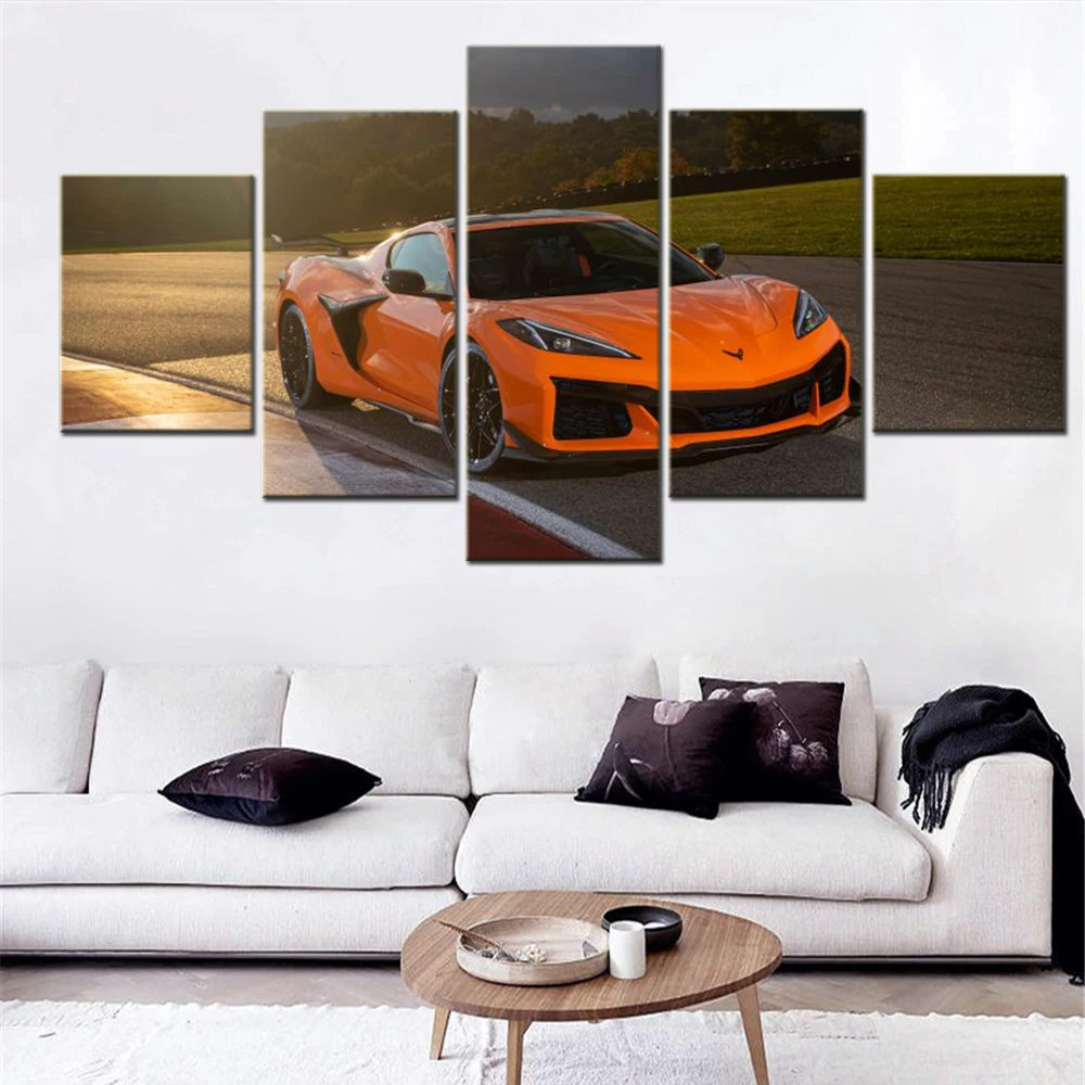 

5 Pieces Canvas Picture Print Wall Arts Frame Home Decoration Painting Chevrolet Corvette Z06 Car Poster Wallpaper Living Room