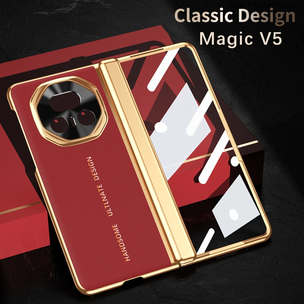 Plating Leather  with Hinge Protection and Front Screen Glass Film