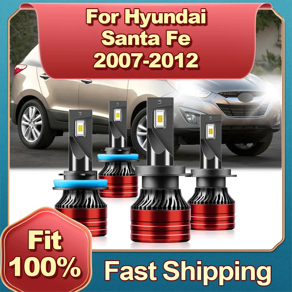 

2/4Pcs 12V Headlight Bulb High Power LED Car Light Fast Speed Cooling Fan For Hyundai Santa Fe 2007 2008 2009 2010 2011 2012