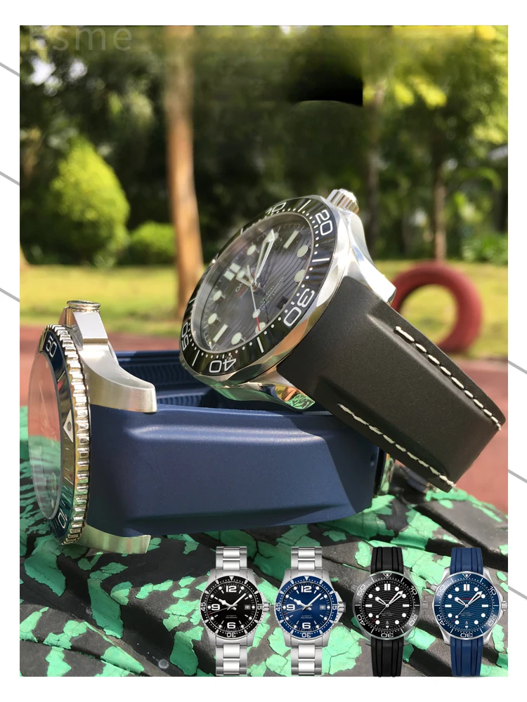 

Ремешок для часов Omega 20 22 мм, универсальный резиновый браслет для морского конька, защита от пота для океана, Conquest Mido Navigator, Синий Оранжевый, 300