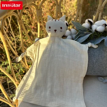 Soft Cotton Muslin Baby Bib Stuffed Cat Doll Newborn Appease Towel Security Blanket Baby Sleeping Cuddling Towel Facecloth 4
