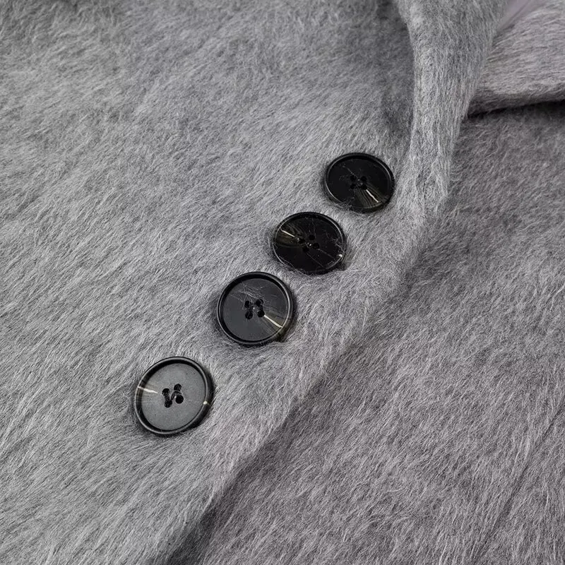 Streetwear Long Hairy Shaggy Blazer Boyfriend Vintage Women Front Pockets Loose Oversized Suit Fashion Coat Pink 4 colors