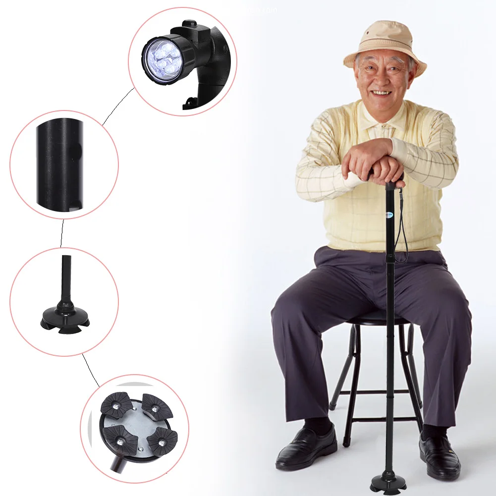 Telescopic Walking Stick Outdoor Hiking Trekking Poles Aluminum Alloy Metal Folding Cane Crutches Pole Shock Walking Stick