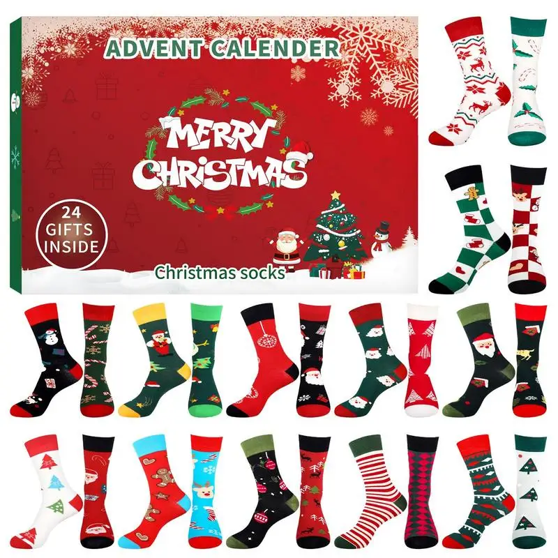 thumbnail image 1 of Calendario de Adviento Calcetines de Navidad Calendario de Adviento Cuenta regresiva de 24 días Calcetines de Navidad para hombres Caja de 24 días de Adviento Calcetines diferentes Navidad, 1 of 4