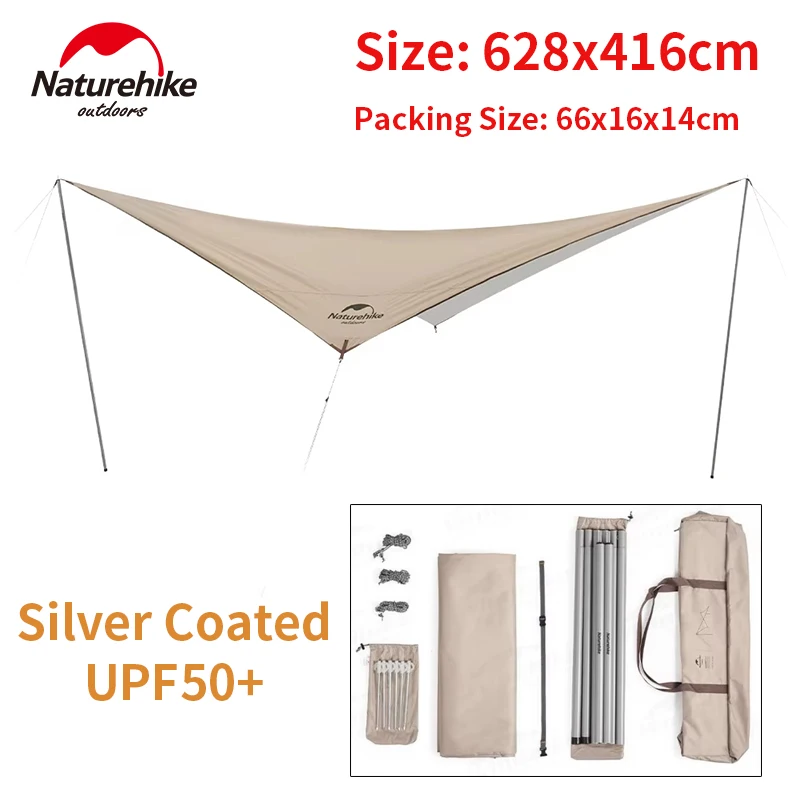 Naturehike 3-4 Person Large Tarp Camping Sun Shelter Outdoor Waterproof Canopy Picnic Garden 150D Windproof With 2.4m Pole UPF50
