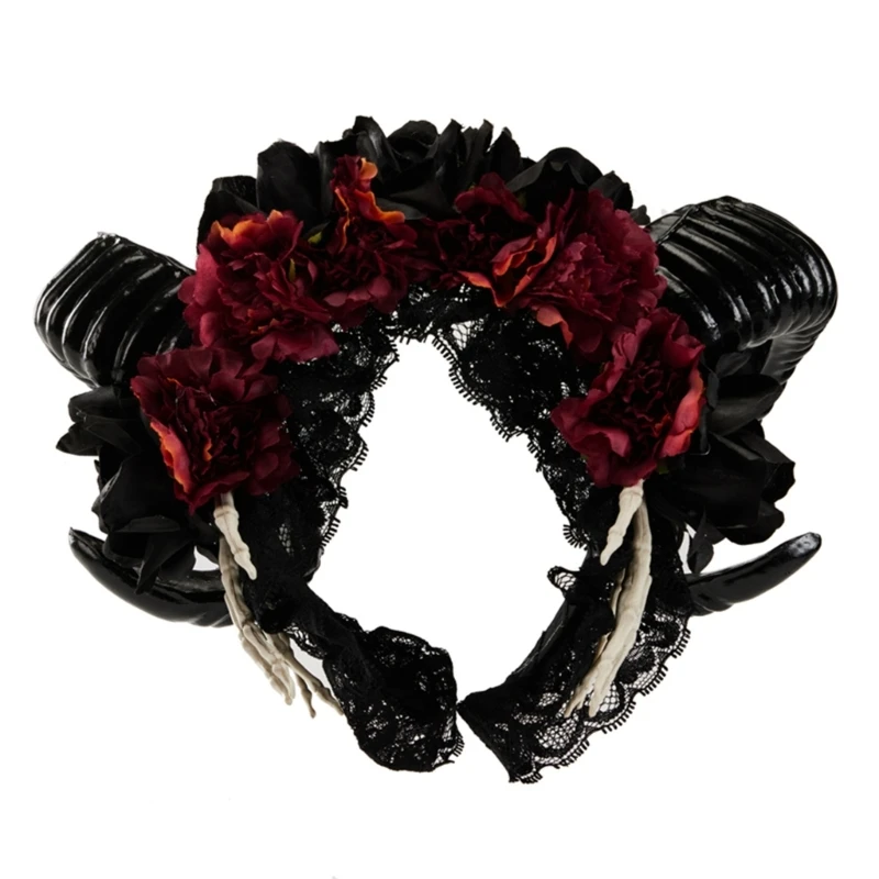 

Devil Horn Headbands with Flower Headpieces for Halloween Cosplay