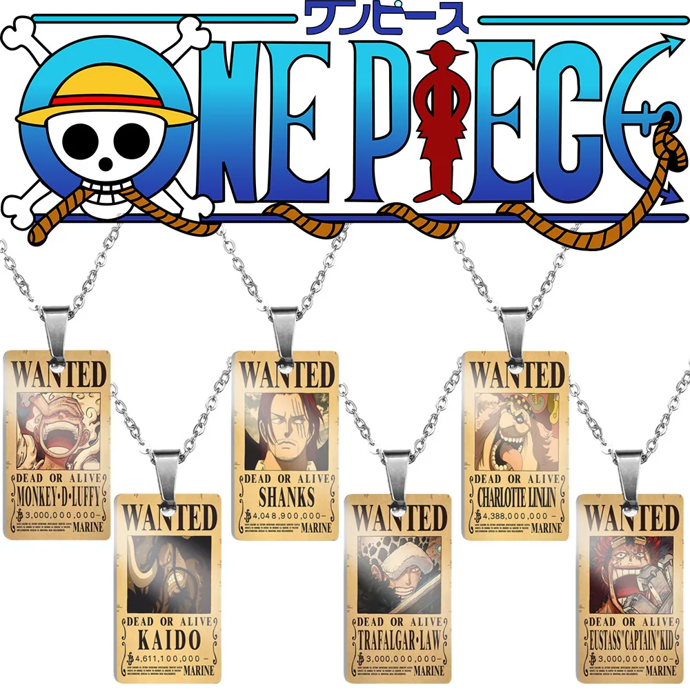 

One Piece Monkey D Luffy Roronoa Zoro Sanji Nami Anime Wanted Warrant Boys Cartoon Necklace Decor Periphery Pendant Kids Gift