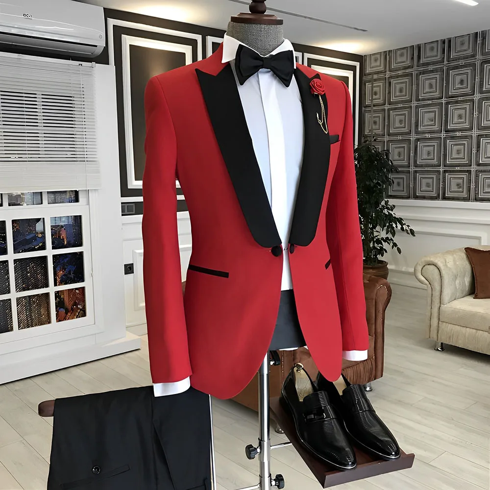Men's Wedding Tuxedo 2 Piece Set Jacket Pants Tie Suit XS-5XL
